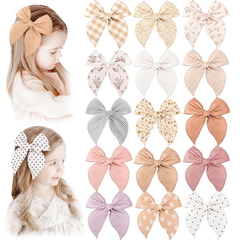 Niceye Fable Girls Hair Bows Cotton Linen Alligator Hair Clips or Little Girls Toddlers Kids Neutral Handmade Hair Accessories - 5.5” bow - Image 1